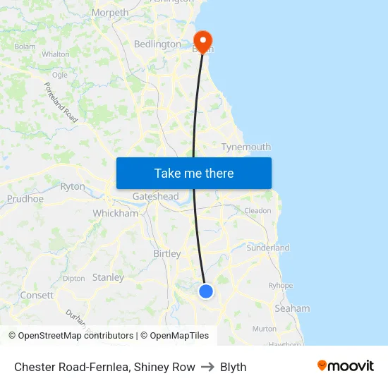 Chester Road-Fernlea, Shiney Row to Blyth map
