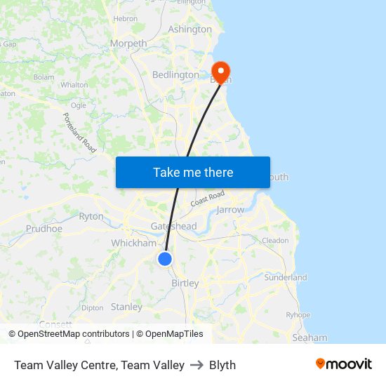 Team Valley Centre, Team Valley to Blyth map