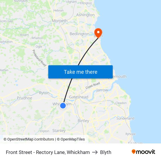 Front Street - Rectory Lane, Whickham to Blyth map