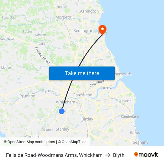 Fellside Road-Woodmans Arms, Whickham to Blyth map