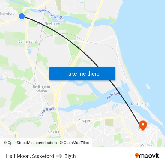 Half Moon, Stakeford to Blyth map