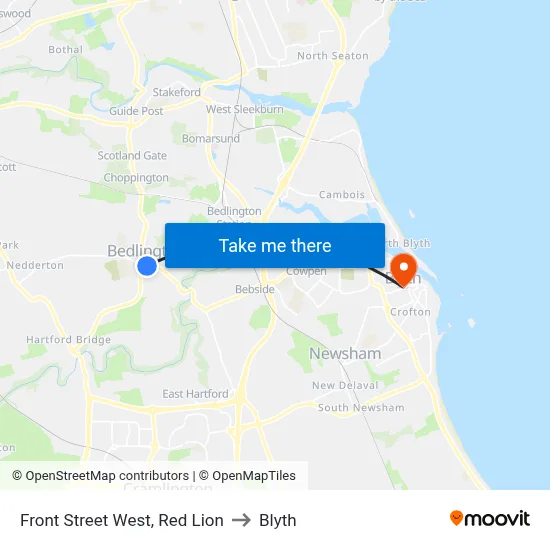Front Street West, Red Lion to Blyth map