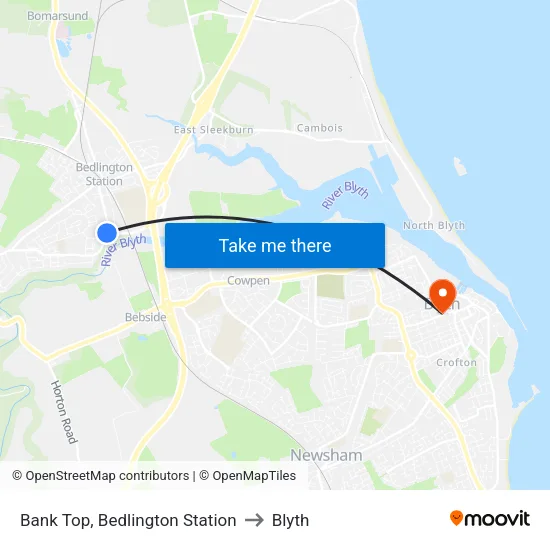 Bank Top, Bedlington Station to Blyth map