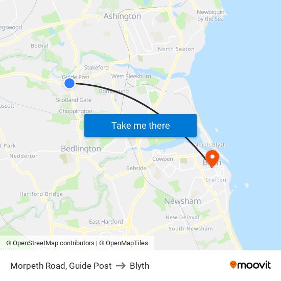 Morpeth Road, Guide Post to Blyth map