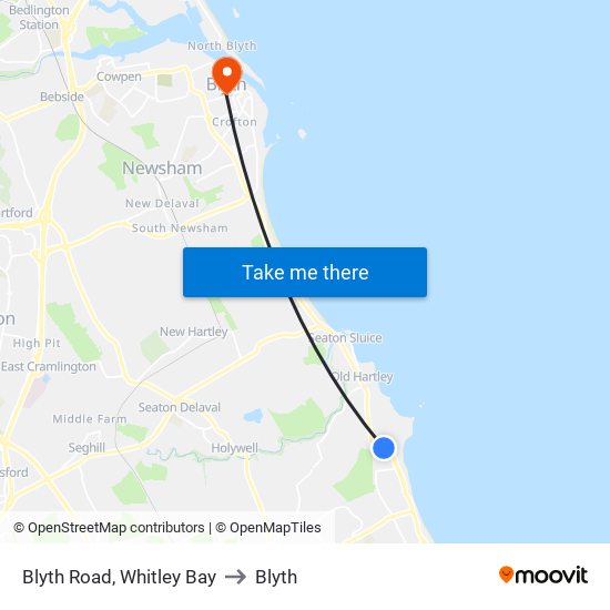 Blyth Road, Whitley Bay to Blyth map