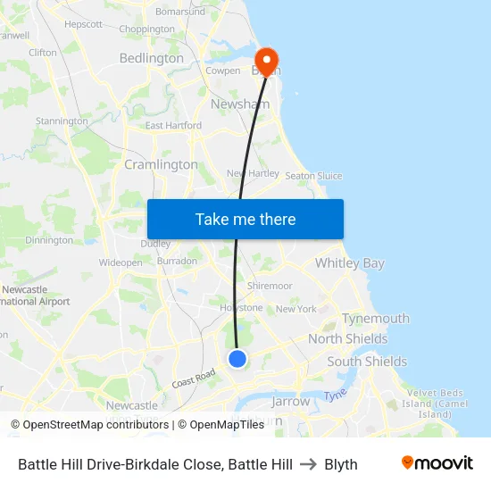 Battle Hill Drive-Birkdale Close, Battle Hill to Blyth map