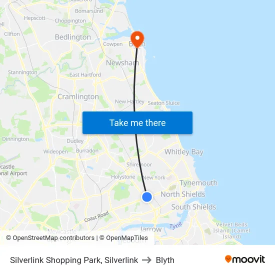 Silverlink Shopping Park, Silverlink to Blyth map