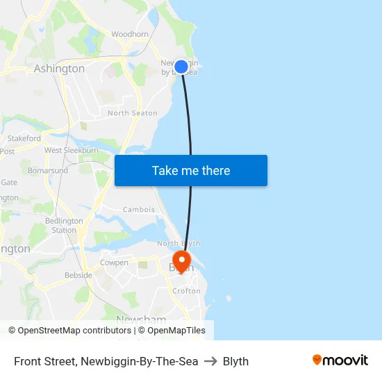 Front Street, Newbiggin-By-The-Sea to Blyth map