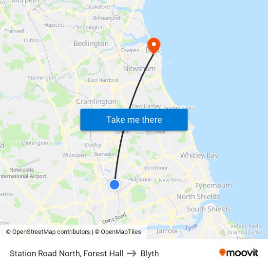 Station Road North, Forest Hall to Blyth map
