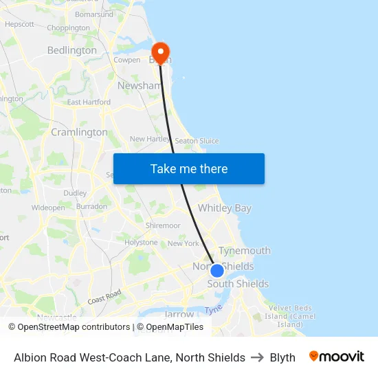 Albion Road West-Coach Lane, North Shields to Blyth map