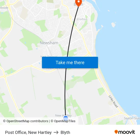 Post Office, New Hartley to Blyth map