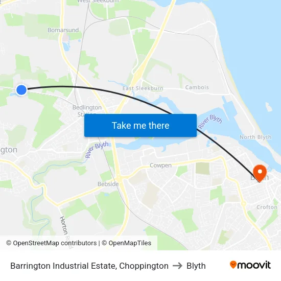 Barrington Industrial Estate, Choppington to Blyth map