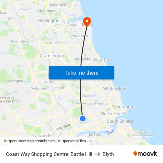 Coast Way Shopping Centre, Battle Hill to Blyth map