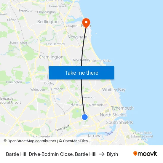 Battle Hill Drive-Bodmin Close, Battle Hill to Blyth map