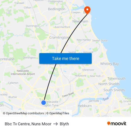 Bbc Tv Centre, Nuns Moor to Blyth map