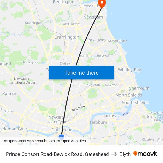 Prince Consort Road-Bewick Road, Gateshead to Blyth map