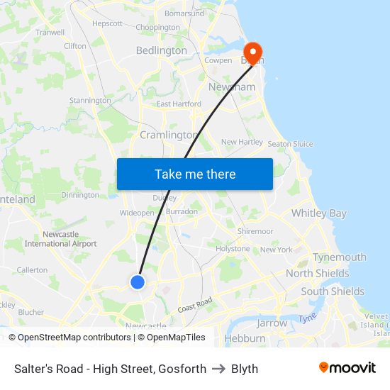 Salter's Road - High Street, Gosforth to Blyth map