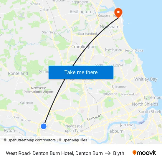 West Road- Denton Burn Hotel, Denton Burn to Blyth map