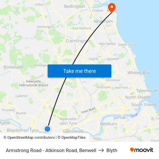 Armstrong Road - Atkinson Road, Benwell to Blyth map