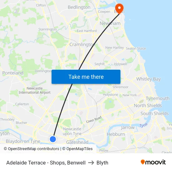 Adelaide Terrace - Shops, Benwell to Blyth map