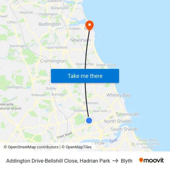 Addington Drive-Bellshill Close, Hadrian Park to Blyth map