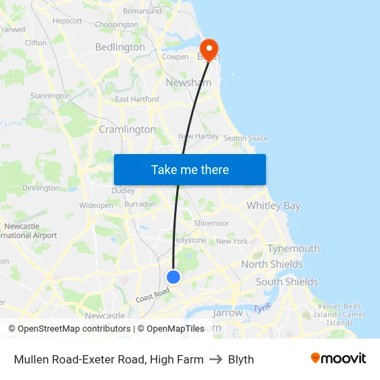 Mullen Road-Exeter Road, High Farm to Blyth map
