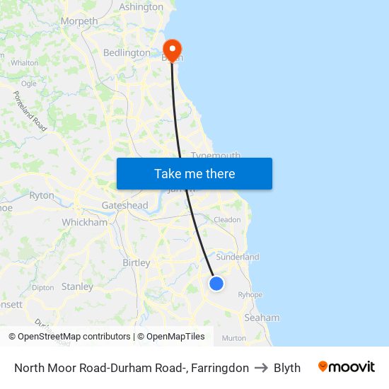North Moor Road-Durham Road-, Farringdon to Blyth map