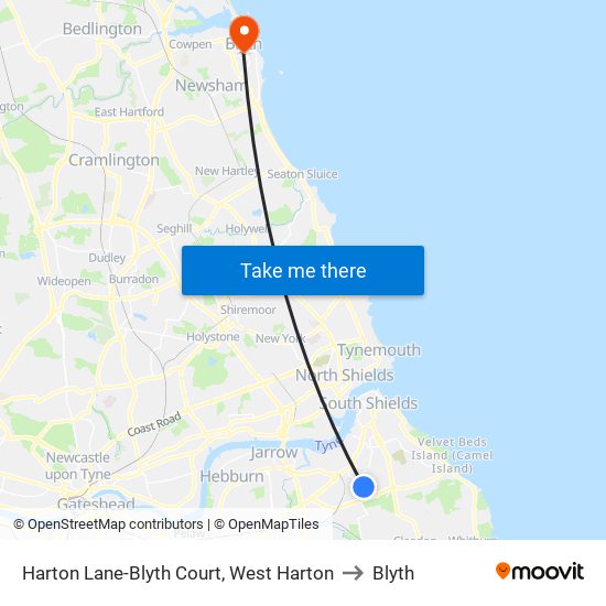 Harton Lane-Blyth Court, West Harton to Blyth map
