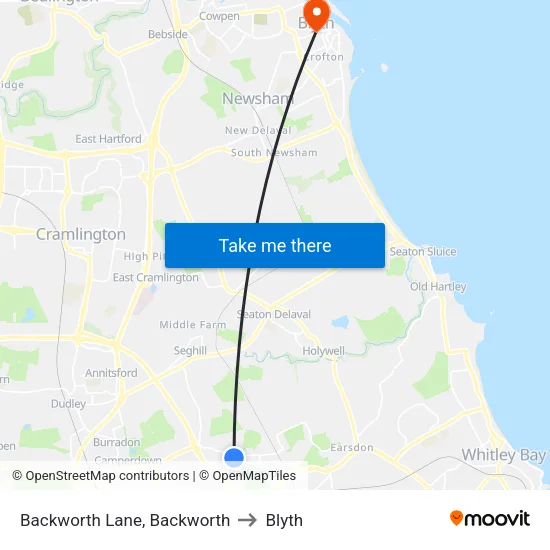Backworth Lane, Backworth to Blyth map