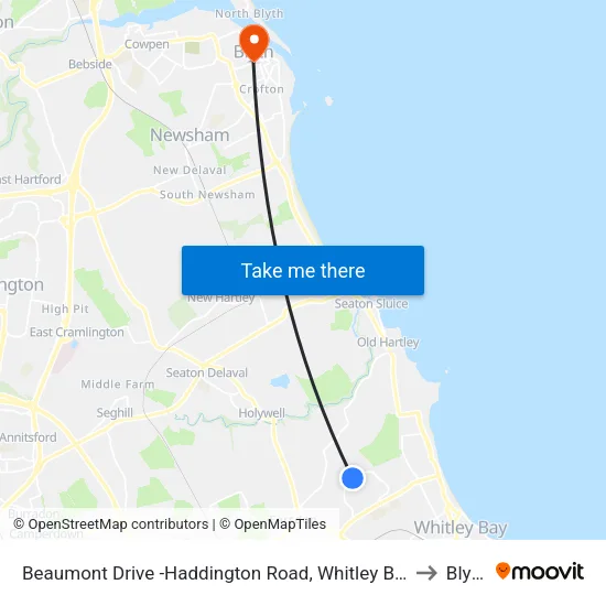 Beaumont Drive -Haddington Road, Whitley Bay to Blyth map