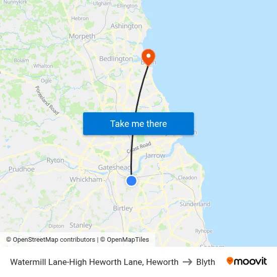Watermill Lane-High Heworth Lane, Heworth to Blyth map