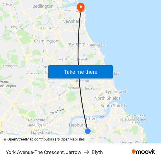 York Avenue-The Crescent, Jarrow to Blyth map