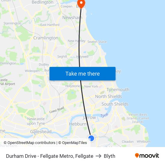 Durham Drive - Fellgate Metro, Fellgate to Blyth map