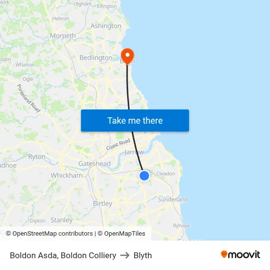 Boldon Asda, Boldon Colliery to Blyth map