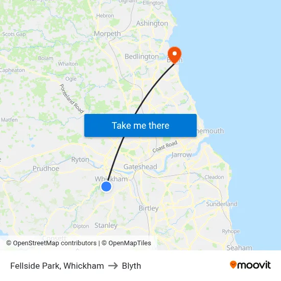 Fellside Park, Whickham to Blyth map