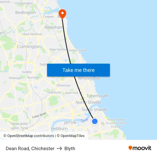 Dean Road, Chichester to Blyth map