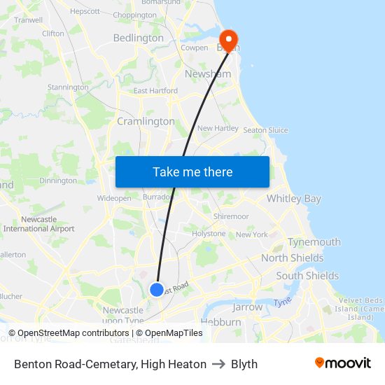Benton Road-Cemetary, High Heaton to Blyth map