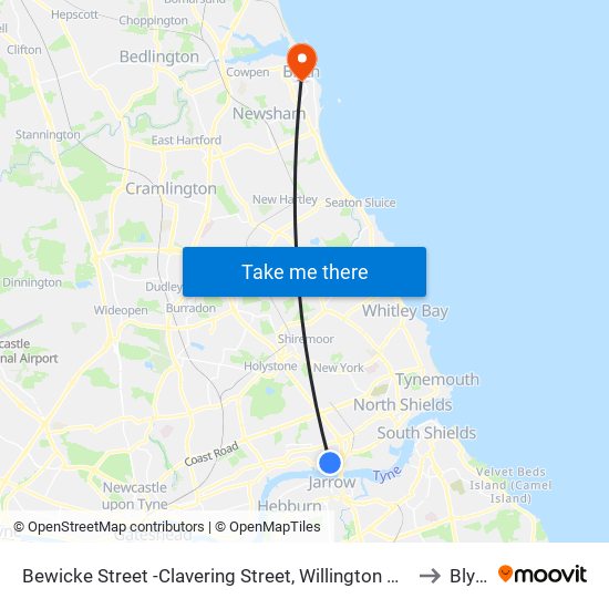 Bewicke Street -Clavering Street, Willington Quay to Blyth map