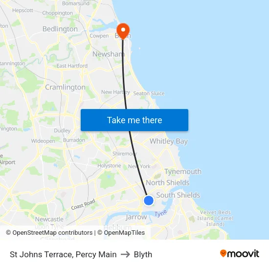 St Johns Terrace, Percy Main to Blyth map