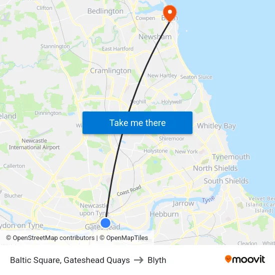 Baltic Square, Gateshead Quays to Blyth map
