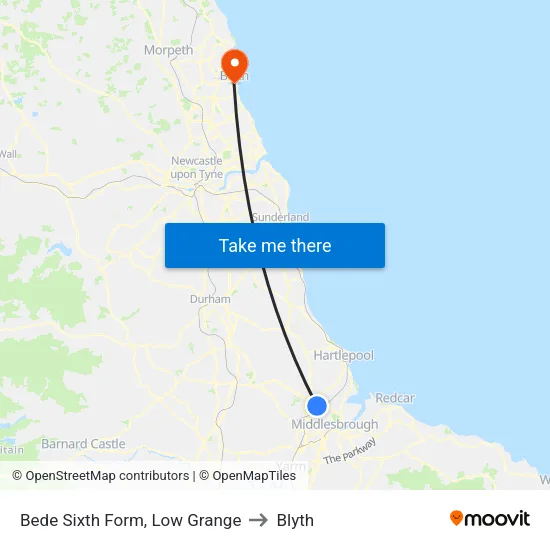 Bede Sixth Form, Low Grange to Blyth map
