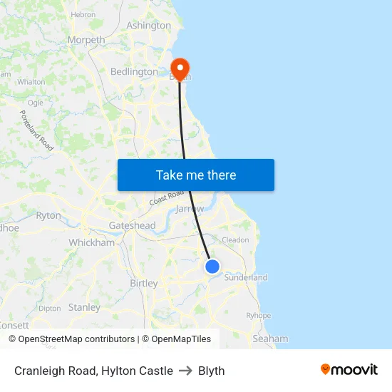 Cranleigh Road, Hylton Castle to Blyth map