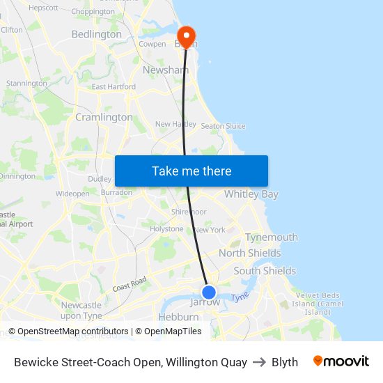 Bewicke Street-Coach Open, Willington Quay to Blyth map