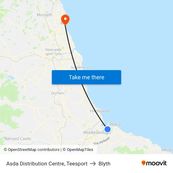 Asda Distribution Centre, Teesport to Blyth map