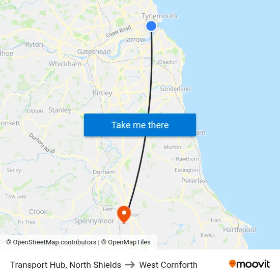 Transport Hub, North Shields to West Cornforth map