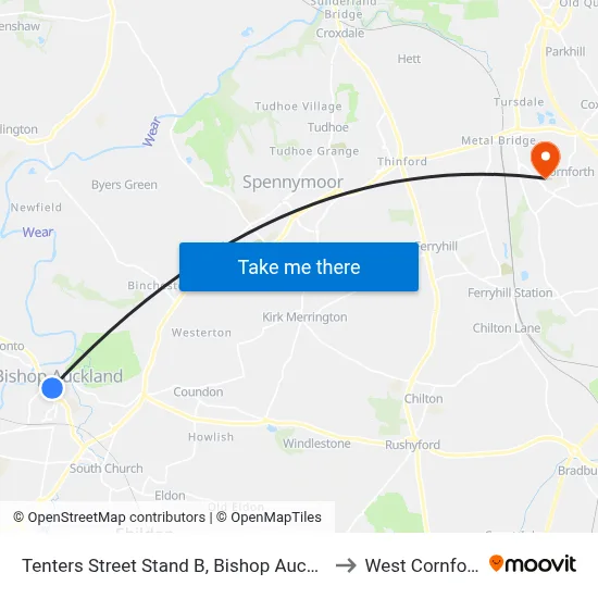 Tenters Street Stand B, Bishop Auckland to West Cornforth map