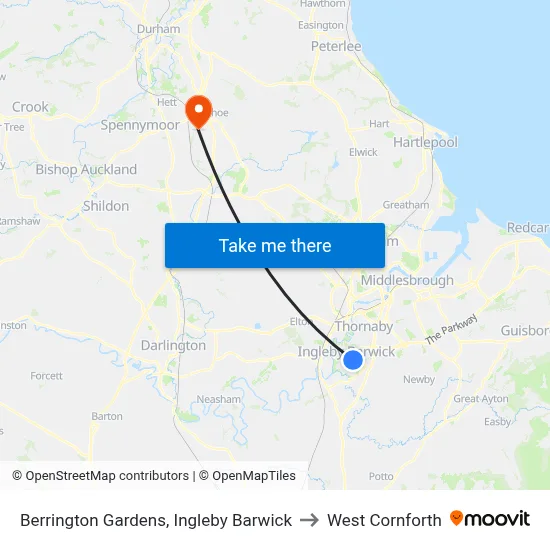 Berrington Gardens, Ingleby Barwick to West Cornforth map