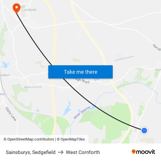 Sainsburys, Sedgefield to West Cornforth map