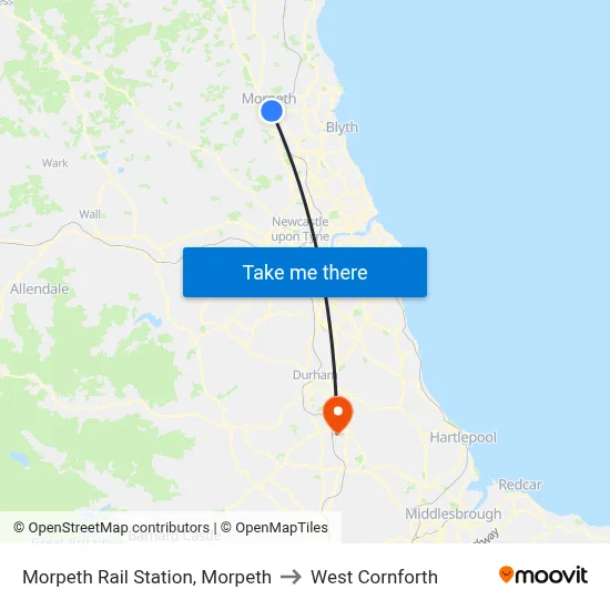 Morpeth Rail Station, Morpeth to West Cornforth map
