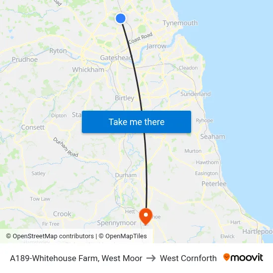 A189-Whitehouse Farm, West Moor to West Cornforth map